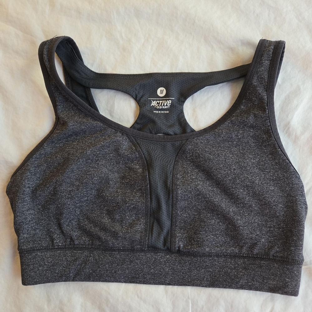 Old Navy Active Sports Bra Charcoal Grey Mesh Insert EB2